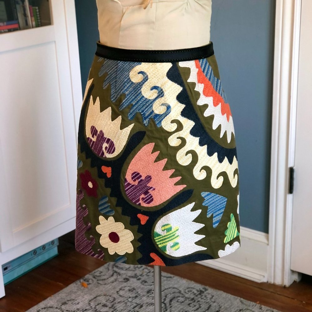 Vanessa Virginia Anthropologie Tulipa Mod Embroidered Skirt Women's Size 6